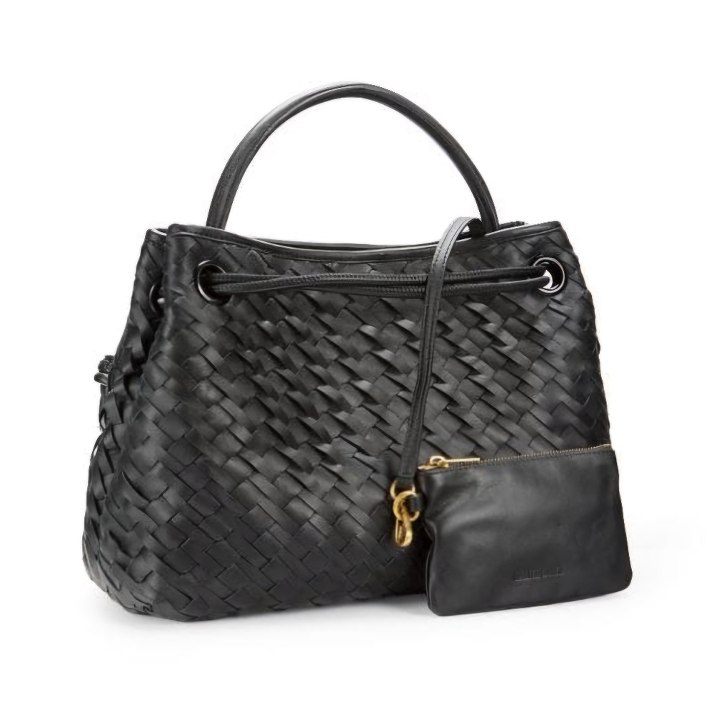 Walter Baker Hazel Leather Top Handle Bag Black Woven Leather